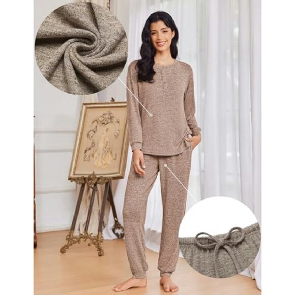 Long Sleeve Henley Pajama Set Polyester-Rayon Blend S-XXL - Picture 5 of 8